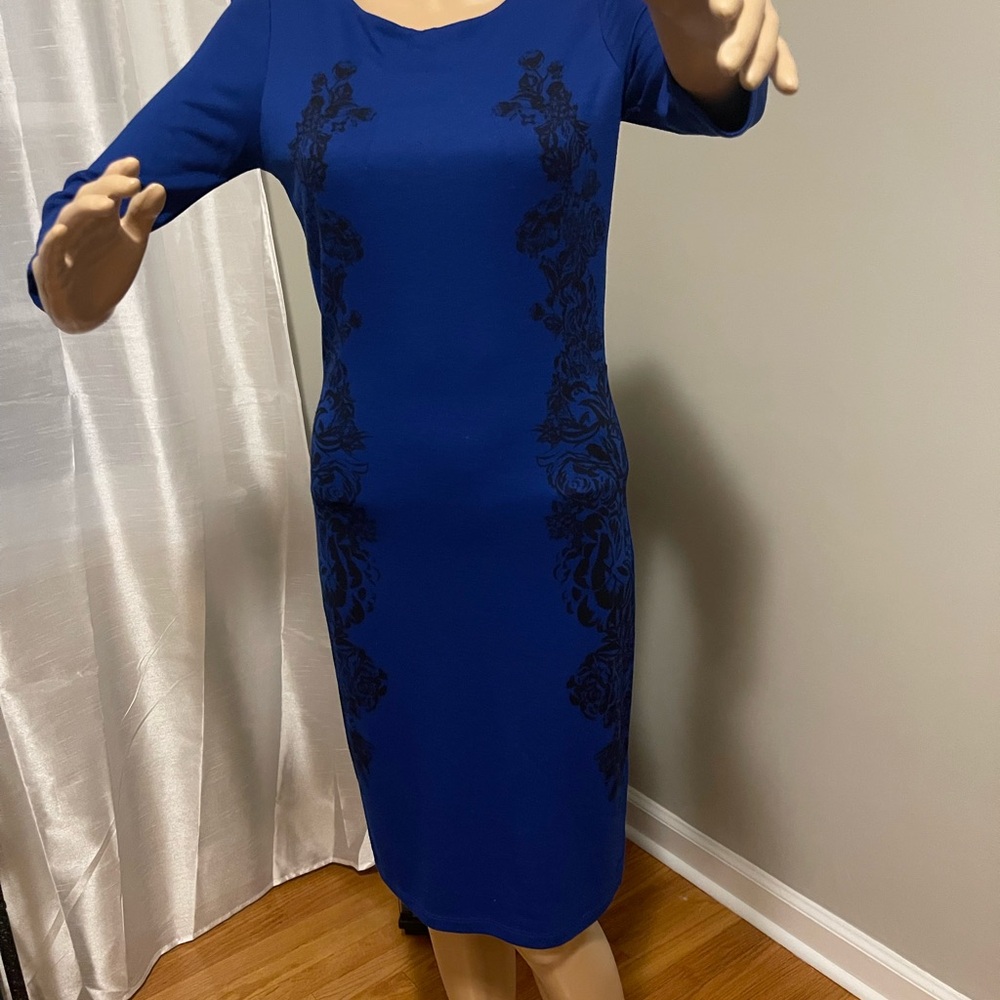 Chic Royal Blue Long Sleeve Dress - Picture 3 of 5